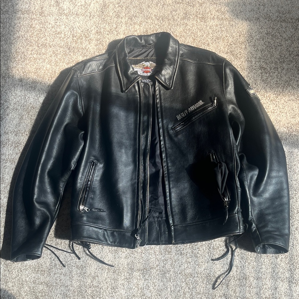 Harley-Davidson Black Leather Bomber Jacket (XL)